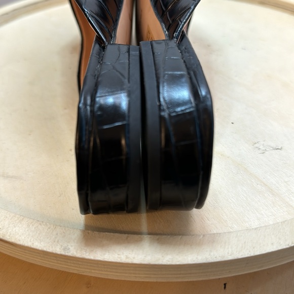 J Crew Carolyn Black Leather Croc Print Flat Mules Size 8 - Picture 6 of 11